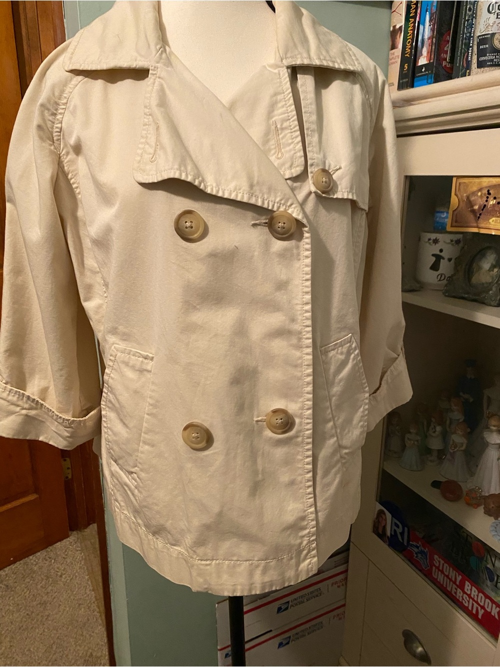 GAP Cream Double-Breasted Short Trench Coat